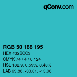 Color code: RGB 50 188 195 | qconv.com