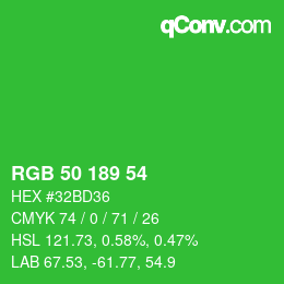 Color code: RGB 50 189 54 | qconv.com