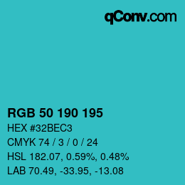 Farbcode: RGB 50 190 195 | qconv.com