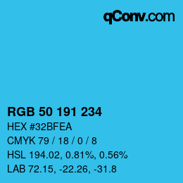 カラーコード: RGB 50 191 234 | qconv.com