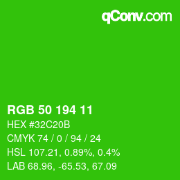カラーコード: RGB 50 194 11 | qconv.com