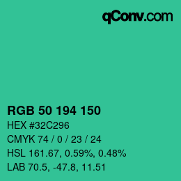 Color code: RGB 50 194 150 | qconv.com