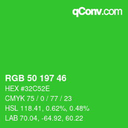 Color code: RGB 50 197 46 | qconv.com