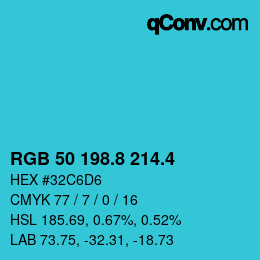 カラーコード: RGB 50 198.8 214.4 | qconv.com