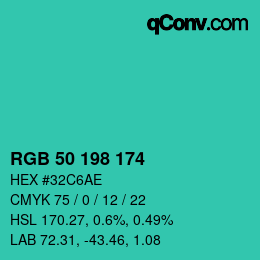 カラーコード: RGB 50 198 174 | qconv.com