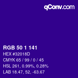 Color code: RGB 50 1 141 | qconv.com