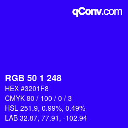Color code: RGB 50 1 248 | qconv.com