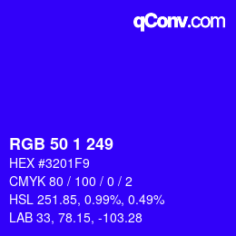 Color code: RGB 50 1 249 | qconv.com