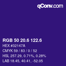 カラーコード: RGB 50 20.6 122.6 | qconv.com