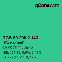 カラーコード: RGB 50 200.2 143 | qconv.com