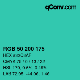 Color code: RGB 50 200 175 | qconv.com
