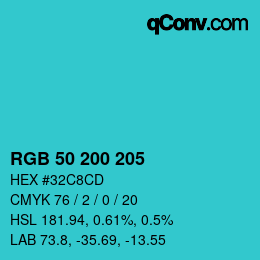 Color code: RGB 50 200 205 | qconv.com