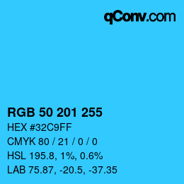 Color code: RGB 50 201 255 | qconv.com
