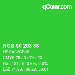 カラーコード: RGB 50 203 53 | qconv.com
