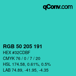 Color code: RGB 50 205 191 | qconv.com