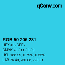 颜色代码: RGB 50 206 231 | qconv.com