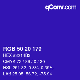 Color code: RGB 50 20 179 | qconv.com