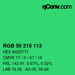 Color code: RGB 50 215 113 | qconv.com