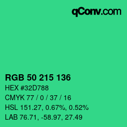 Color code: RGB 50 215 136 | qconv.com
