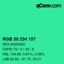 Color code: RGB 50 234 157 | qconv.com