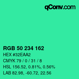 Color code: RGB 50 234 162 | qconv.com