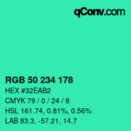 カラーコード: RGB 50 234 178 | qconv.com