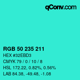 颜色代码: RGB 50 235 211 | qconv.com