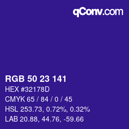 Color code: RGB 50 23 141 | qconv.com