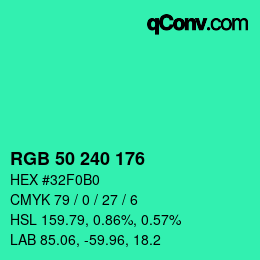 Color code: RGB 50 240 176 | qconv.com