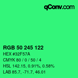 颜色代码: RGB 50 245 122 | qconv.com