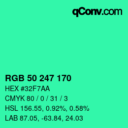 Color code: RGB 50 247 170 | qconv.com