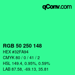 Color code: RGB 50 250 148 | qconv.com