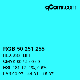 Color code: RGB 50 251 255 | qconv.com