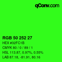 カラーコード: RGB 50 252 27 | qconv.com