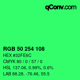 Color code: RGB 50 254 108 | qconv.com