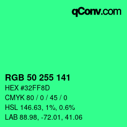 Color code: RGB 50 255 141 | qconv.com