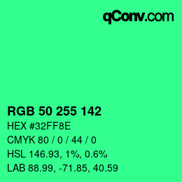 Color code: RGB 50 255 142 | qconv.com