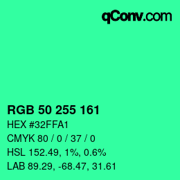 Color code: RGB 50 255 161 | qconv.com