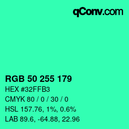 Color code: RGB 50 255 179 | qconv.com