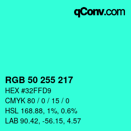 Color code: RGB 50 255 217 | qconv.com