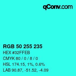 Color code: RGB 50 255 235 | qconv.com