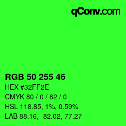 颜色代码: RGB 50 255 46 | qconv.com