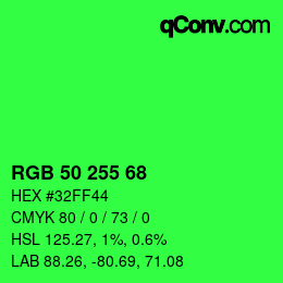 Color code: RGB 50 255 68 | qconv.com