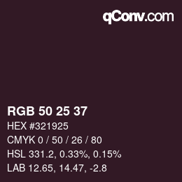Color code: RGB 50 25 37 | qconv.com