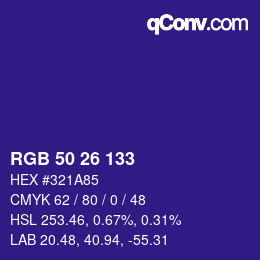 Color code: RGB 50 26 133 | qconv.com