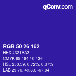 Color code: RGB 50 26 162 | qconv.com