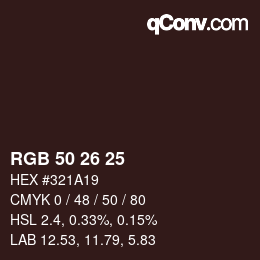 Color code: RGB 50 26 25 | qconv.com