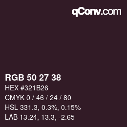 Color code: RGB 50 27 38 | qconv.com