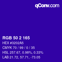 Color code: RGB 50 2 165 | qconv.com