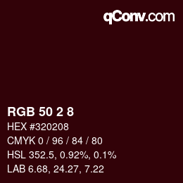 Color code: RGB 50 2 8 | qconv.com